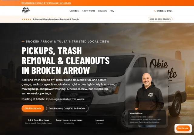 Real Okie Hustle homepage for local pickups, trash removal, and cleanouts.
